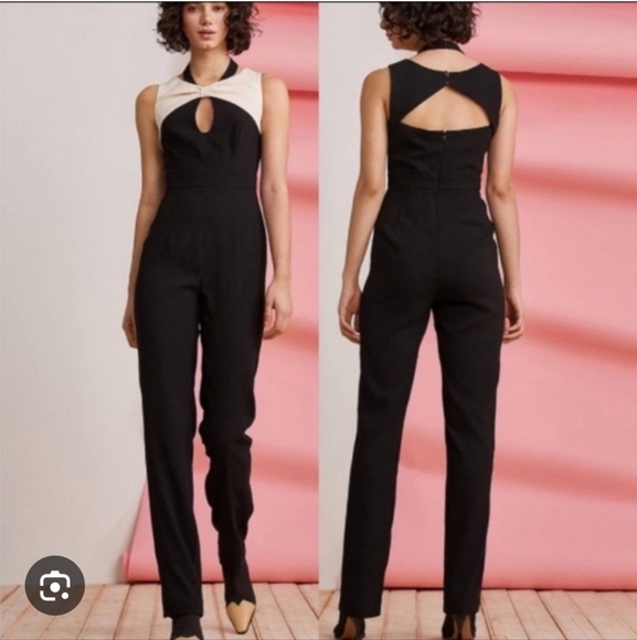 Anthropologie Pants - Foxiedox Anthropologie Black & CreamOpen Back Tuxedo Jumpsuit NWT Sz Large
